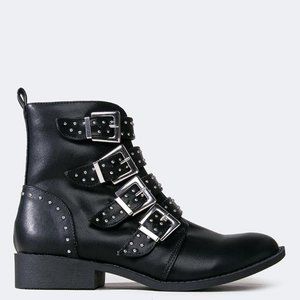 Qupid Vinci-58 Black Pu Studded Buckle Ankle Booti